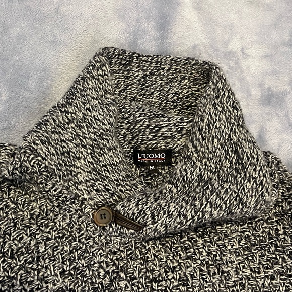 L’uomo Mens Sweater Wool Blend Made in Italy Button Black White- Size Medium - Picture 5 of 6